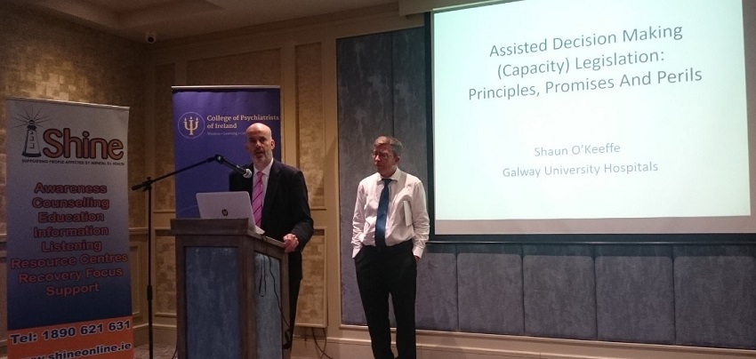 Shine CEO John Saunders (l) introduces Prof. Shaun O'Keefe (r) of Galway University Hospital